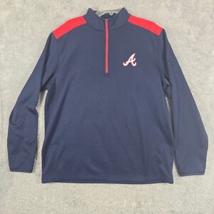 MLB Atlanta Braves Quarter Zip Pullover Navy Blue Red Mens XL Performance Shirt